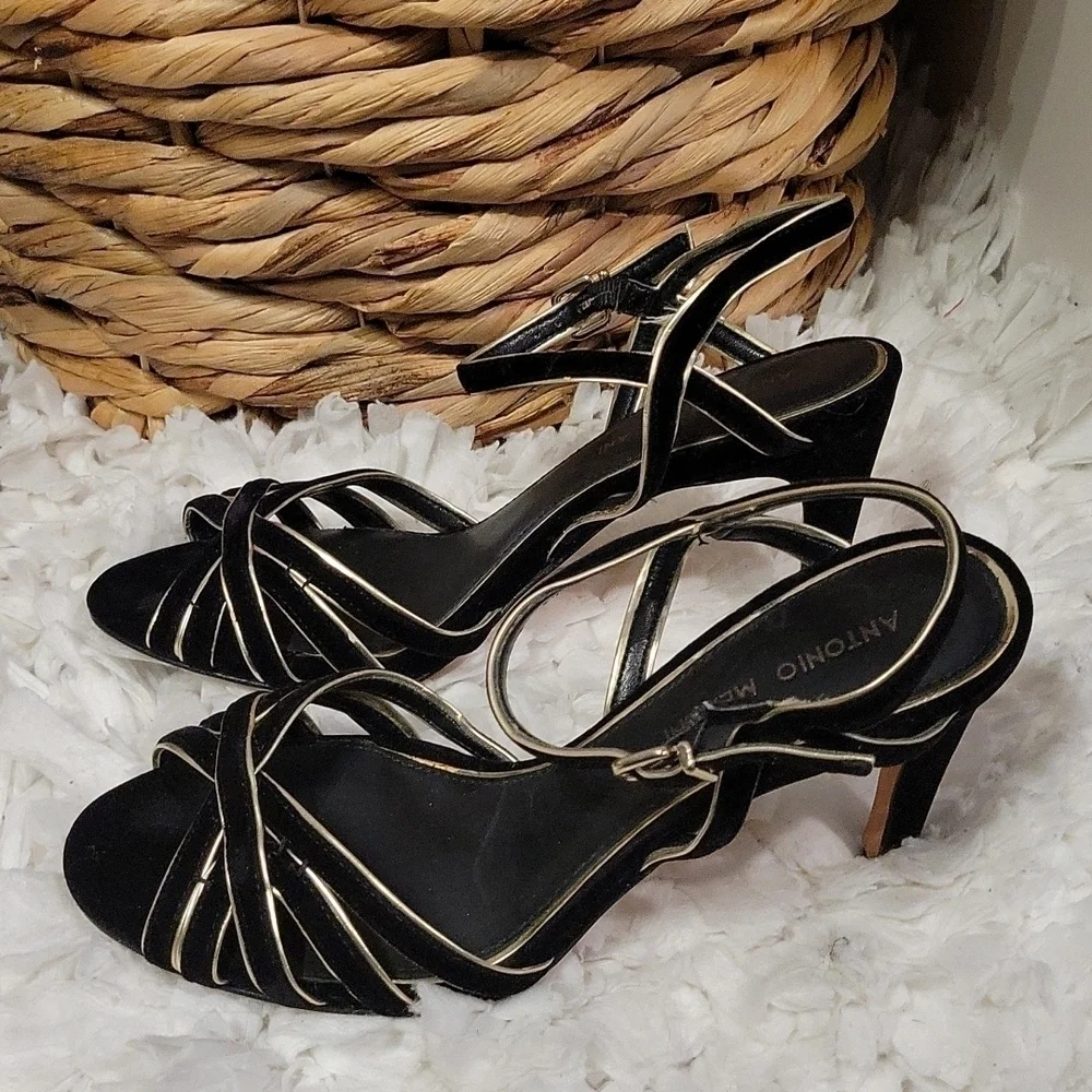 Antonio melani black and gold velvet slingback party cocktail heels size 8M